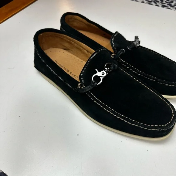 John Varvatos Black Suede Leather Metal Detail Boat Moccasins Loafers 10.5 NWOT